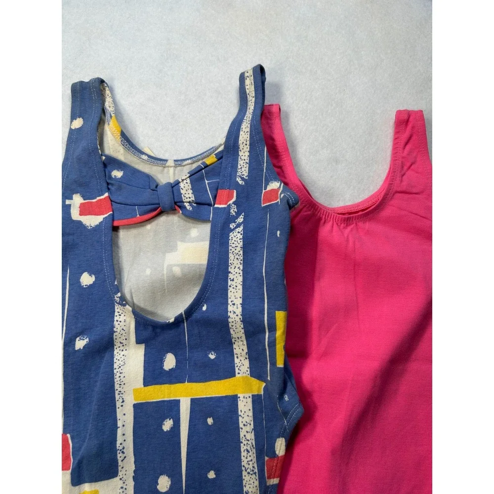 Vintage NWT Girls Leotard Lot 2 Jenni Rose Body Flex Pink Blue Pattern Size 8-10